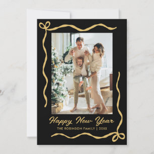 Cartão De Festividades Roteiro de Ano Novo Preto Dourado Arco Dourado 2 F