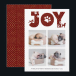 Cartão De Festividades Roteiro de Cachorro Divertido JOY Modern<br><div class="desc">Celebre o Feriado com este cartão de feriado chic, fofo e adorável. Este cartão apresenta quatro (4) das suas fotografias favoritas num esquema de colagem simples. As fotos acima mostram a letra "JOY" com patas de cachorro em ouro e vermelho. Abaixo, as fotos apresentam sua mensagem de saudação personalizada e...</div>