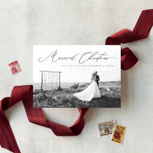 Cartão De Festividades Roteiro de Caligrafia de Natal Casado Recém-casado (Criador carregado)