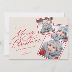 Cartão De Festividades Roteiro de Natal Alegre Titled Multi-Photo Blush
