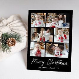 Cartão De Festividades Roteiro de Natal Feliz Preto 6 Colagem de Fotos