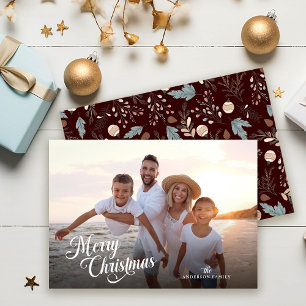 Cartão De Festividades Roteiro de Natal Foto Completa Boho Verde