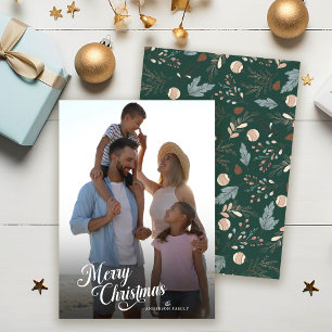 Cartão De Festividades Roteiro de Natal Foto Completa Boho Verdura