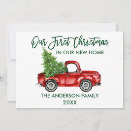 Cartão De Festividades Roteiro de Pincel Verde Primeiro Natal Novo Caminh