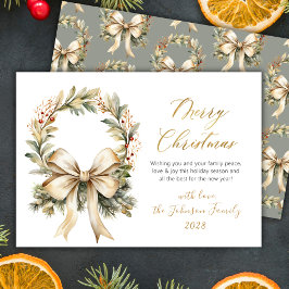 Cartão De Festividades Roteiro Feliz Natal Aquarela Arco de Ouro Coroa