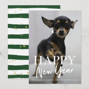 Cartão De Festividades Roteiro Moderno de Ano Novo Feliz Listras Uma Foto