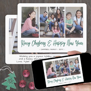 Cartão De Festividades Roteiro Verde Escovado Natal & Ano Novo 4 Fotos