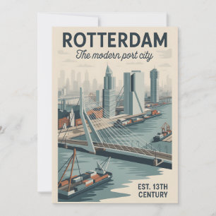 Cartão De Festividades Rotterdam Holanda Paisagem Urbana Retro Viagem