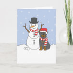 Cartão De Festividades Rottweiler and Snowman<br><div class="desc">Send your holiday wishes to your favorite Rottweiler fan with this dog breed design greeting card. Personalize your message inside.</div>