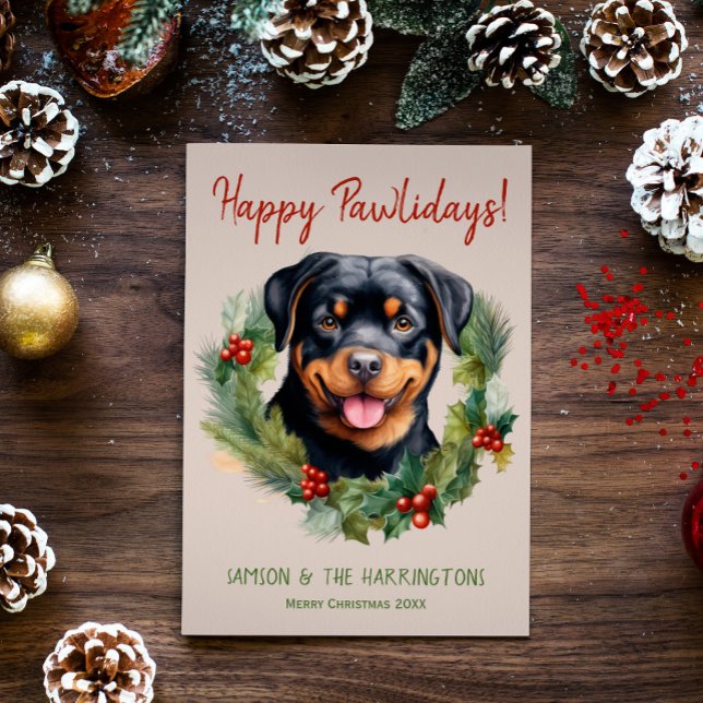 Cartão De Festividades Rottweiler Cachorro Feliz Natal Feliz Feliz Feriad (Criador carregado)