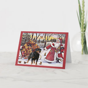 Cartão De Festividades Rottweiler Christmas Card Santa Bears In Sleigh