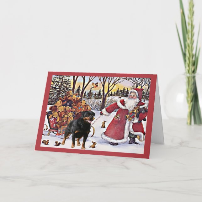 Cartão De Festividades Rottweiler Christmas Card Santa Bears In Sleigh (Frente)
