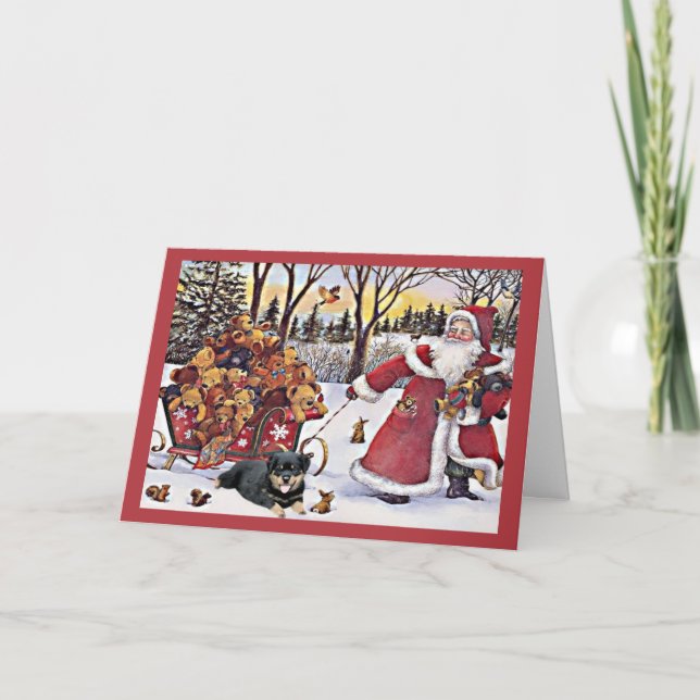 Cartão De Festividades Rottweiler Christmas Card Santa Bears In Sleigh (Frente)