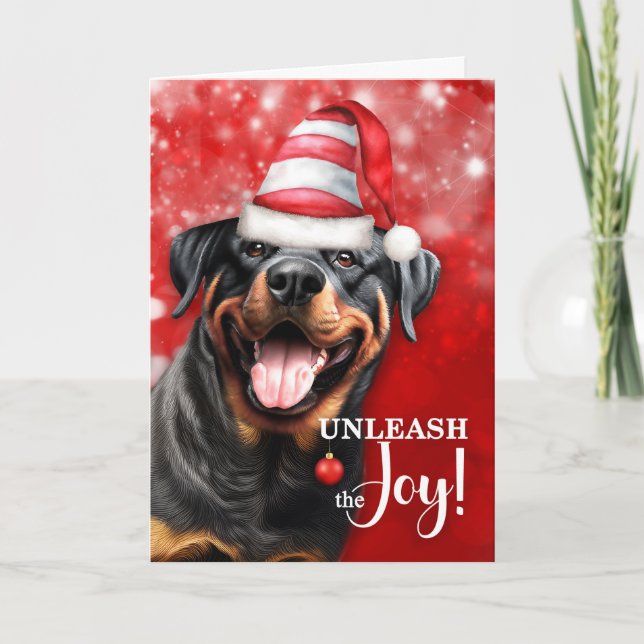 Cartão De Festividades Rottweiler Dog Libere o Natal da Alegria (Frente)