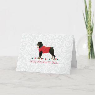 Cartão De Festividades Rottweiler Feliz Naughty Dog Christmas Design