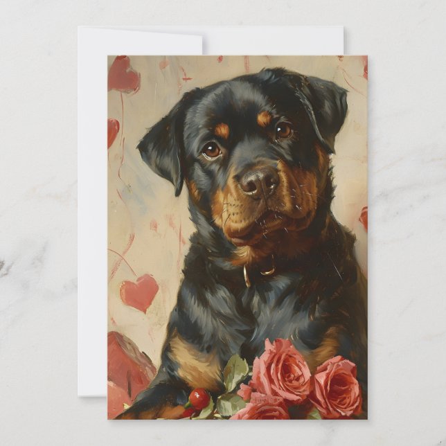 Cartão De Festividades Rottweiler Filhote Dia dos Namorados Vintage (Frente)