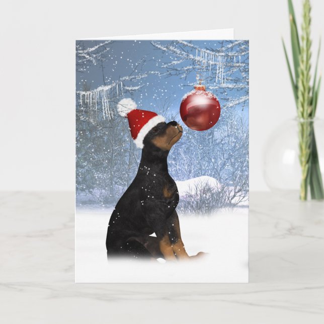 Cartão De Festividades Rottweiler Puppy Christmas - Holiday Card (Frente)