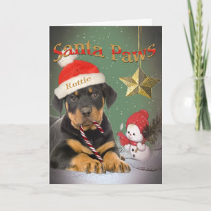 Cartão De Festividades Rottweiler Puppy Santa Paws cards