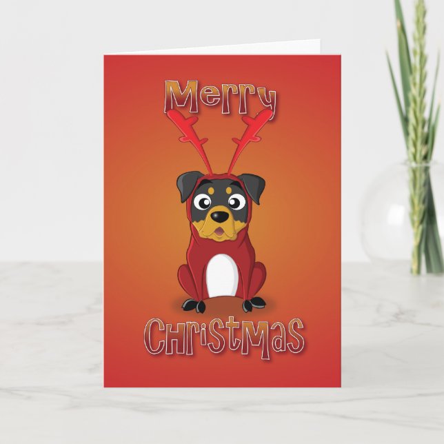 Cartão De Festividades rottweiler - reindeer costume - merry christmas (Frente)