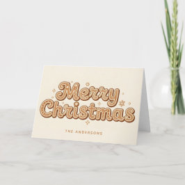 Cartão De Festividades Rótulo de Natal Feliz Gingerbread Retro Script