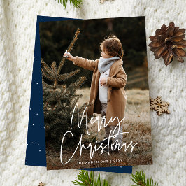 Cartão De Festividades Rótulo Manuscrito Natal Azul Foto