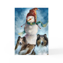 Rough Collie com Snowman no Natal