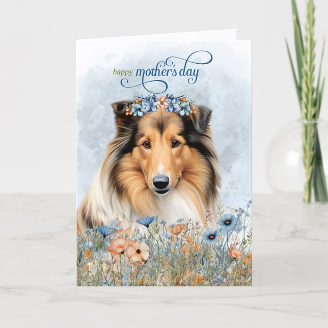 Cartão De Festividades Rough Collie Dog Wildflowers Mother's Day (Frente)
