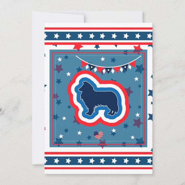 Cartão De Festividades Rough Collie Patriotic Red White Blue 4 de julho (Frente)
