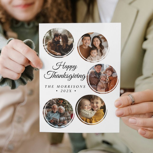 Cartão De Festividades Round Collage 4 Fotos Feliz Ação de Graças (Criador carregado)