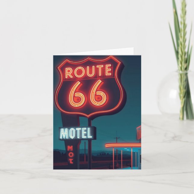 Cartão De Festividades Route 66 Neon Motel Night Travel Art (Frente)