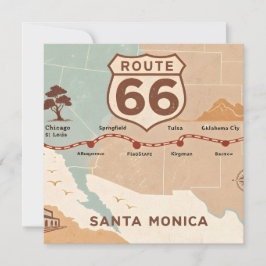 Cartão De Festividades Route 66 Vintage Map with Historic Cities