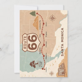 Cartão De Festividades Route 66 Vintage Map with Historic Cities