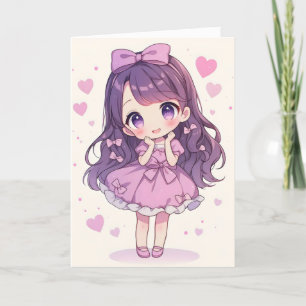 Cartão De Festividades Roxo Chibi