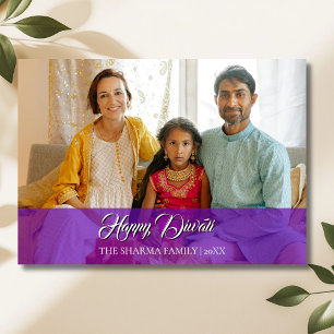 Cartão De Festividades Roxo Real Elegante Foto Feliz Diwali