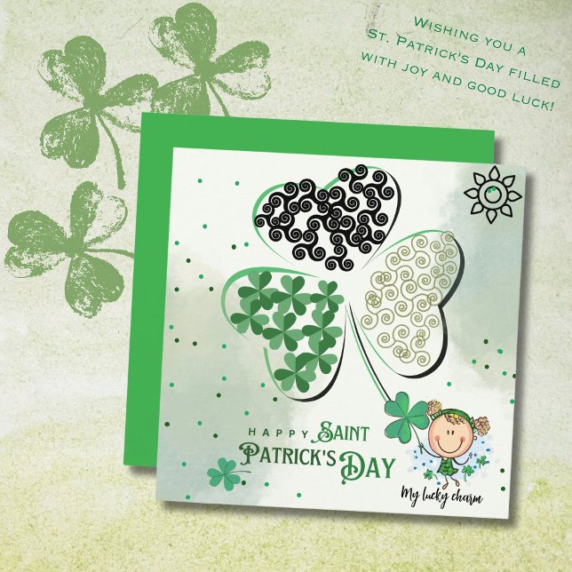 Cartão De Festividades Rua Bonita, Patrick Little Girl (Cute St. Patrick Little Girl Holiday Card )