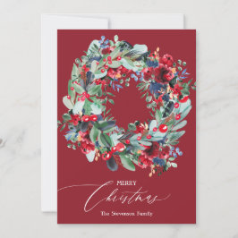 Cartão De Festividades Rua de Natal azul-marinho floral russa