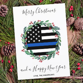 Cartão De Festividades Rua de Natal da Linha Azul da Polícia