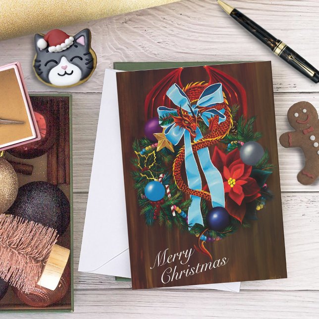 Cartão De Festividades Rua de Natal do Dragão Vermelho (Criador carregado)