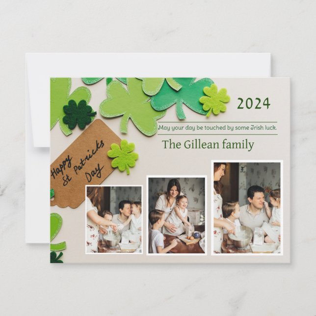 Cartão De Festividades Rua feliz. Dia de Patrick Foto da família Shamrock (Frente)