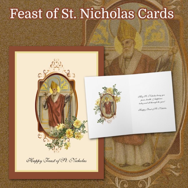 Cartão De Festividades Rua: Feriado Religioso no Dia do Banquete Católico (Catholic Byzantine Feast of St. Nicholas Holiday Cards)