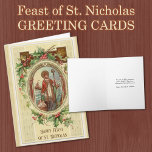 Cartão De Festividades Rua: Religião no Dia do Banquete Católico de Nicho<br><div class="desc">Linda imagem de vintagem da Rua Católica Bishop,  Nicholas,  de Myra. Seu banquete é celebrado no 6 de dezembro. Todo texto e fontes podem ser modificados.</div>