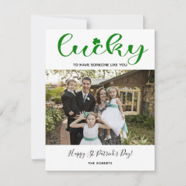 Cartão De Festividades rua shamrock de sorte foto da família moderna de P