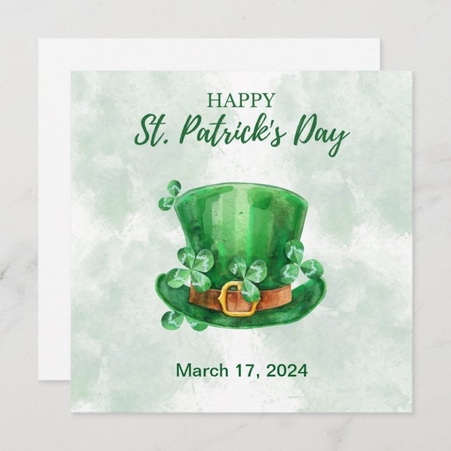 Cartão De Festividades Rua Verde de Aquarela. Dia de Patrick (Frente/Verso)