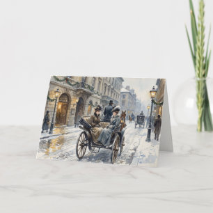 Cartão De Festividades Rua Victoriana de Inverno Aquarela em Branco