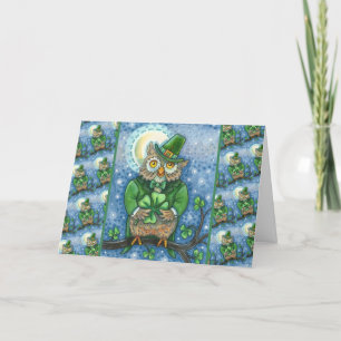 CARTÃO DE FESTIVIDADES RUAS. PATRICK DAY OWL, 4 LEAF CLOVER LEPRECHAUN