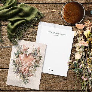 Cartão De Festividades Rubor Flores Corações Borboletas e Botânicos Macio