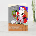 Cartão De Festividades Rude Christmas Card - Santa in Stockings<br><div class="desc">A rude cheeky Christmas Card showing what goes on at Santa's house after he has had a hard night out delivering presents. A funny rude Christmas Card to enjoy.</div>