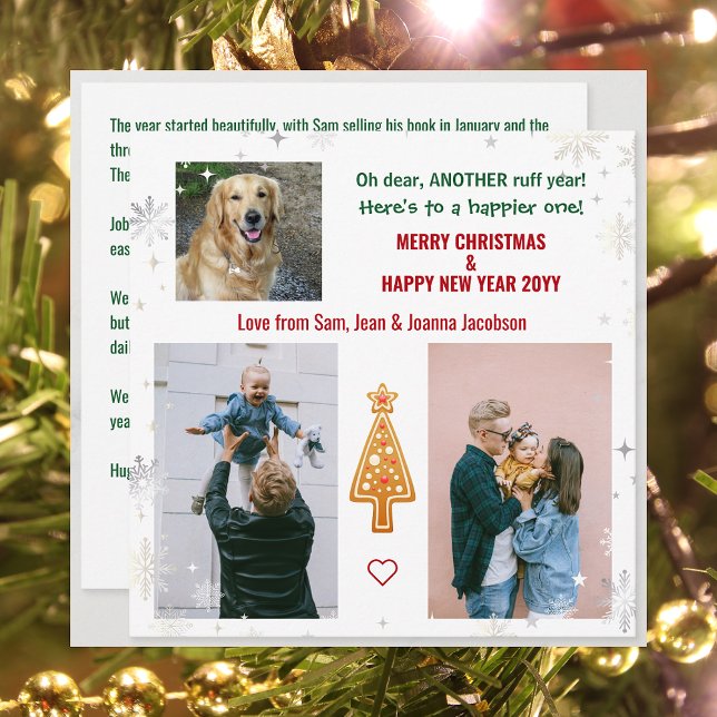 Cartão De Festividades Ruff Year Engraçado Pet Dog Xmas Tree Photos (Funny Dog Oh Dear Another Ruff Year 3 Photos Merry Christmas Happy New Year Cute Elegant Xmas Tree)