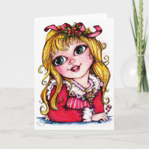 Cartão De Festividades Ruffles e Reindeer Big Eye Girl
