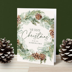 Cartão De Festividades Ruptura de Pine de Aquarela Rustic